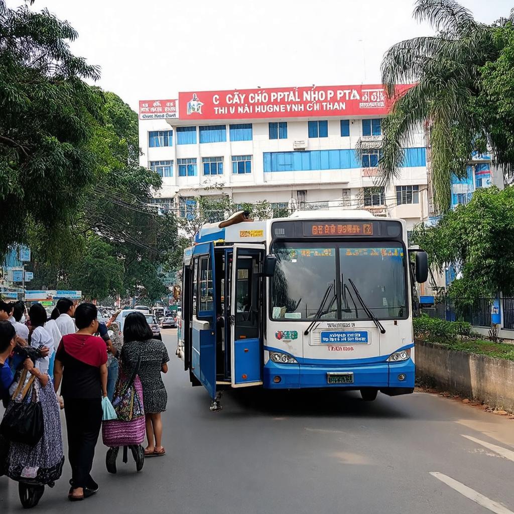 Xe buyt dung tai tram gan Benh vien Cho Ray tren duong Nguyen Chi Thanh Quan 5