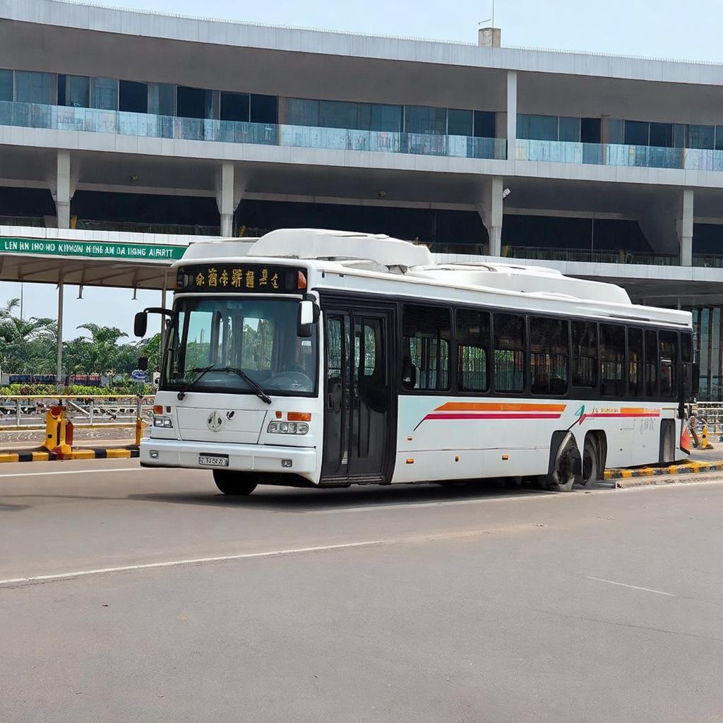 Xe buýt đón trả khách tại khu vực trước nhà ga Sân bay Liên Khương, phương tiện công cộng phổ biến.