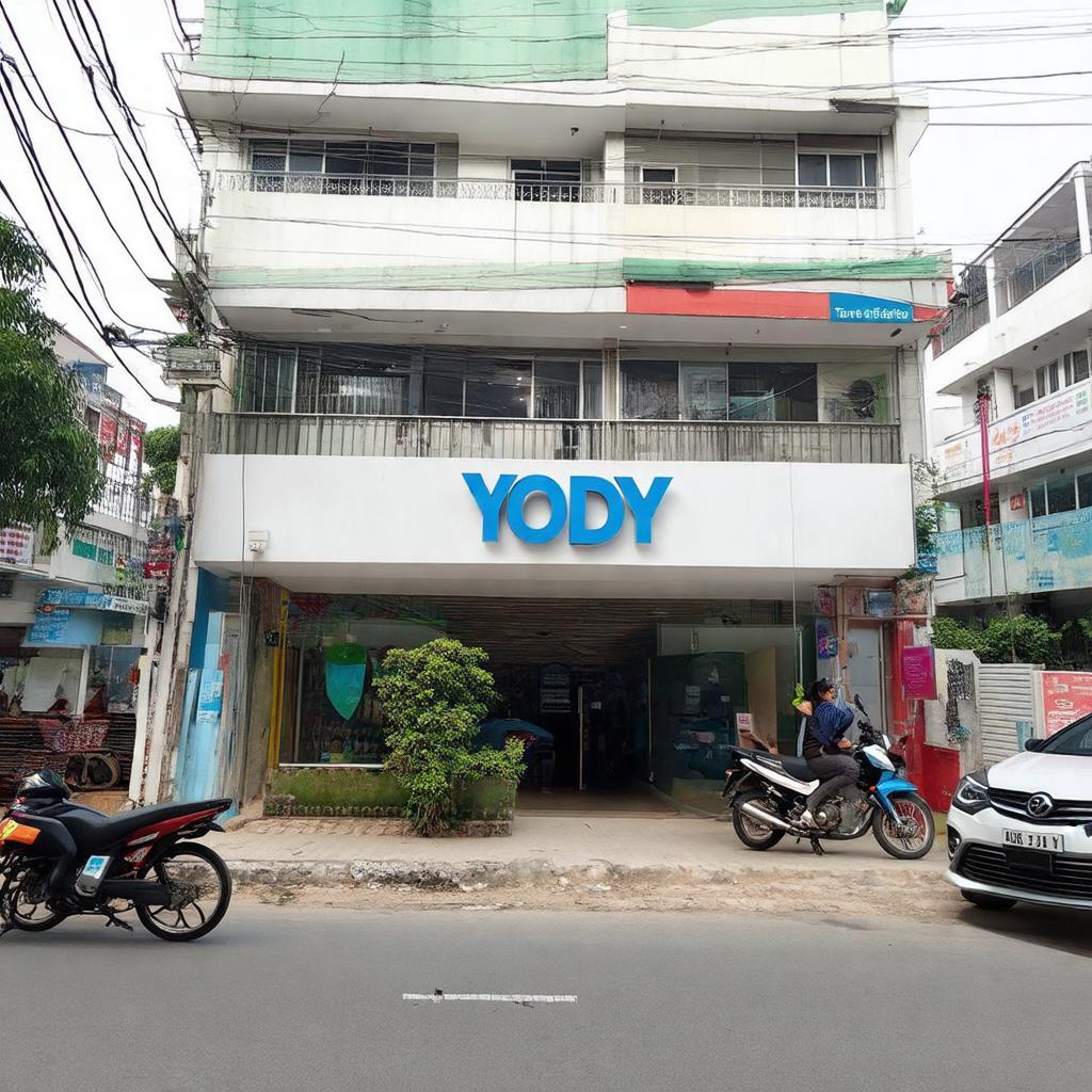 Mặt tiền cửa hàng Yody Gia Lộc Hải Dương nổi bật trên trục đường chính, dễ dàng nhận diện