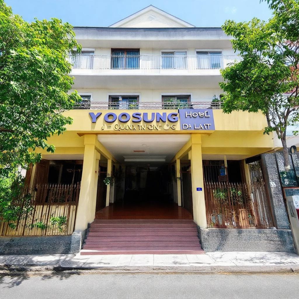 Ngoại cảnh khách sạn Yoosung tại địa chỉ 1 Quang Trung Đà Lạt, đường phố yên bình