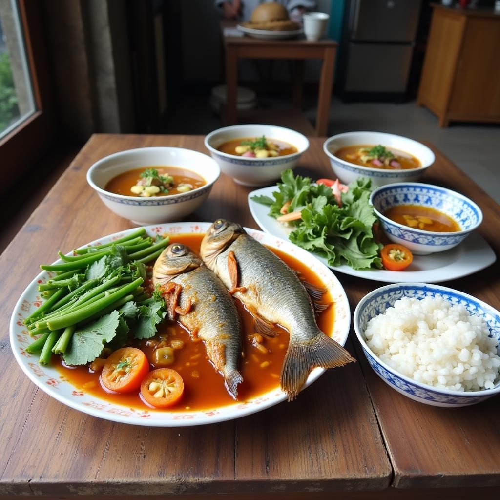 Mâm cơm dân dã đậm chất Kinh Bắc tại một quán ăn nhỏ ở Phường Trạm Lộ, Bắc Ninh