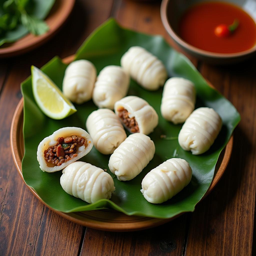 Đĩa bánh tẻ nóng hổi gói trong lá dong, một món ăn đặc sản dân dã của xã Tam Đa, Bắc Ninh.