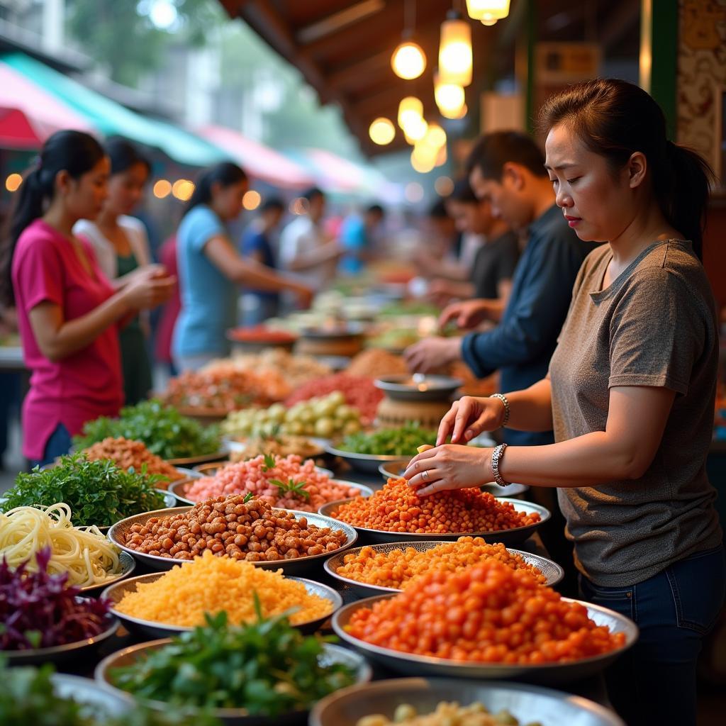 Trải nghiệm ẩm thực địa phương với món ăn truyền thống tại chợ Thị trấn Thăng Bình Đà Nẵng.