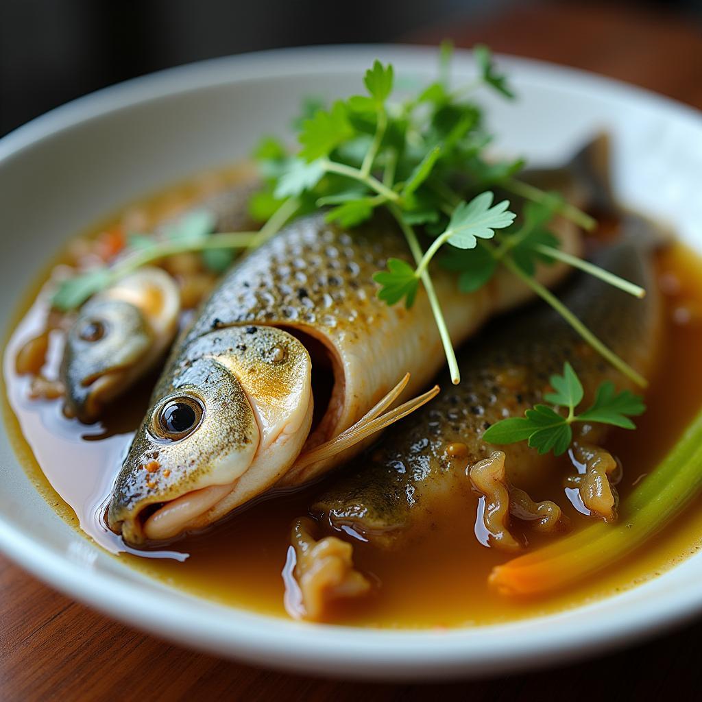 Am thuc dong que Xa Hoa Hoi: Mon ca nuoc ngot tuoi ngon kem rau xanh.