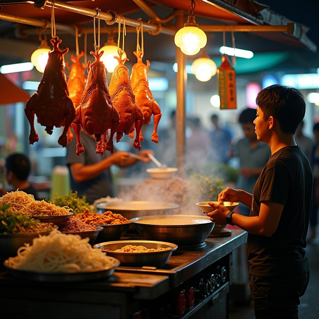 Cận cảnh xe hủ tiếu mì sủi cảo đặc trưng của người Hoa tại khu ẩm thực đường phố Chợ Thiếc, Quận 11.