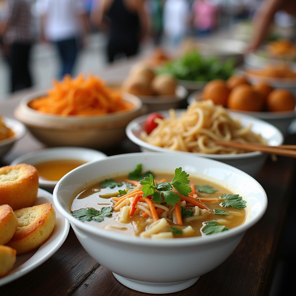 Cac mon an duong pho hap dan tren pho Cau Do, Ha Dong, mang huong vi dac trung Ha Noi.