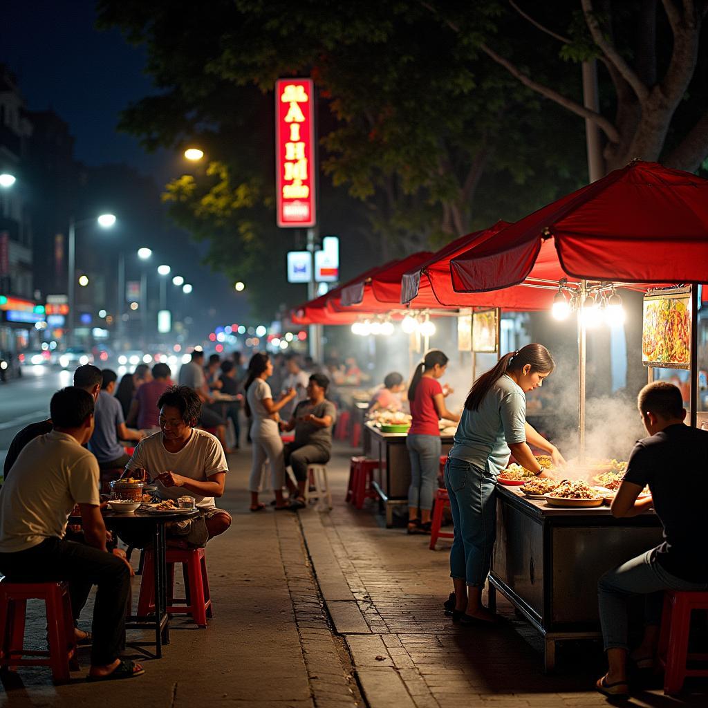 Cận cảnh một quán ăn đường phố sầm uất trên đường Nguyễn Thị Thập, Phường Tân Hưng với nhiều món ăn hấp dẫn