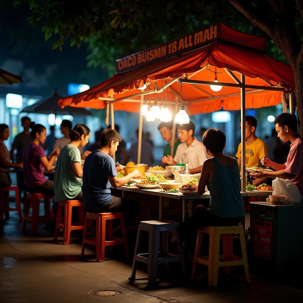 Khung cảnh các quán bún nước lèo đặc sản Sóc Trăng nhộn nhịp gần Khách sạn Quê Hương