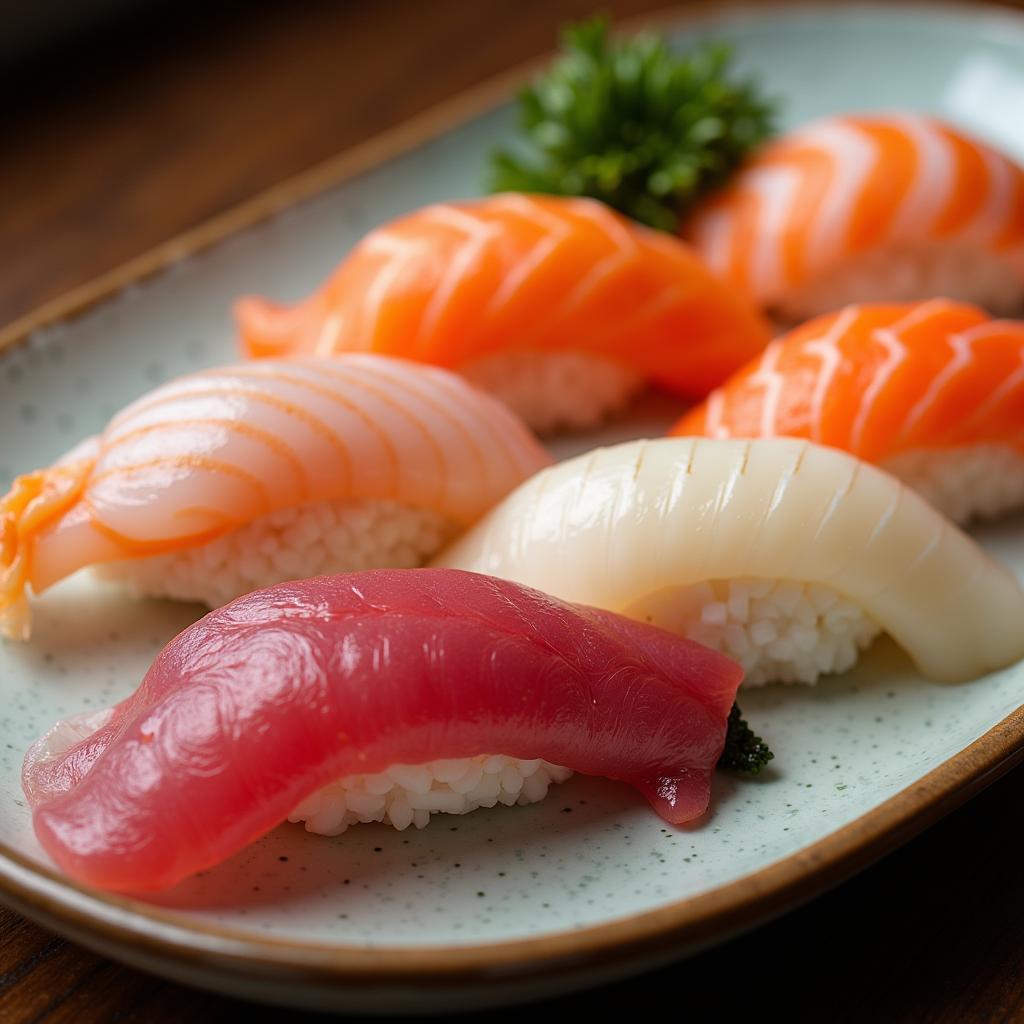 Hinh anh mot dia sushi va sashimi tuoi ngon tai Nha hang Ofukuro Kim Ma