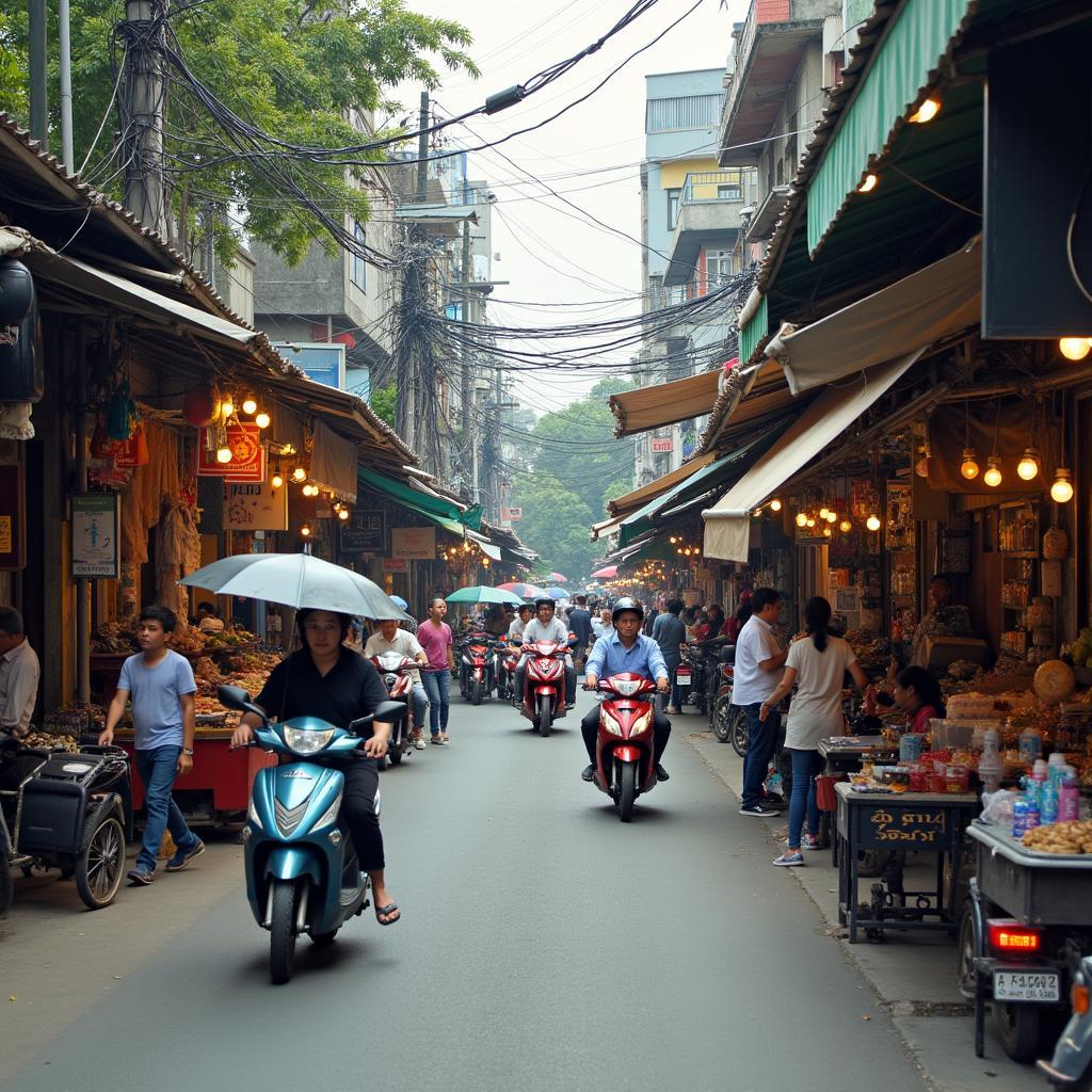 Đường phố sầm uất tại Phường An Hội Đông, Quận Gò Vấp, TP.HCM với nhiều cửa hàng và xe cộ qua lại
