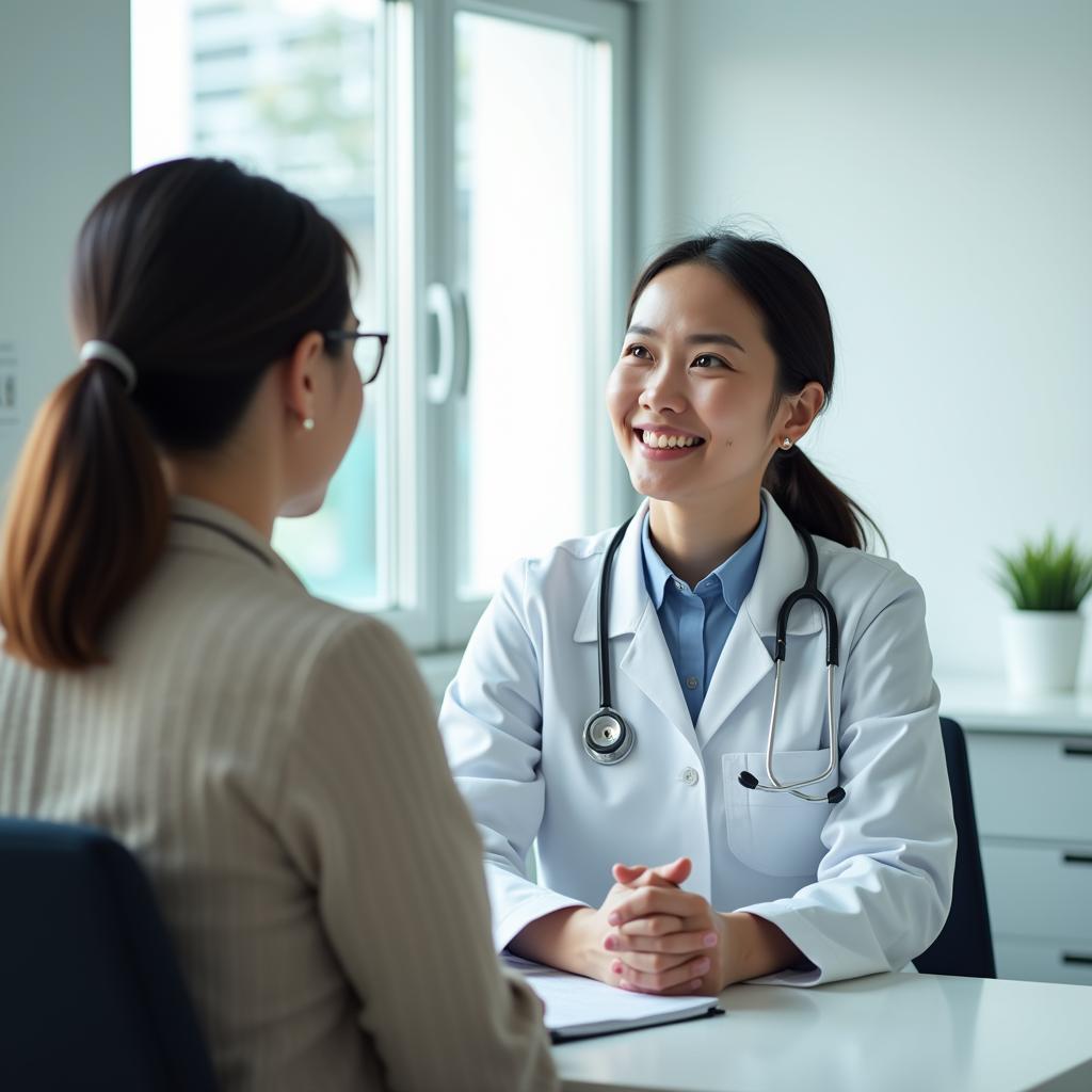 Bác sĩ uy tín tại Phòng khám Thiên Ân đang tận tâm tư vấn sức khỏe cho bệnh nhân trong không gian sạch sẽ