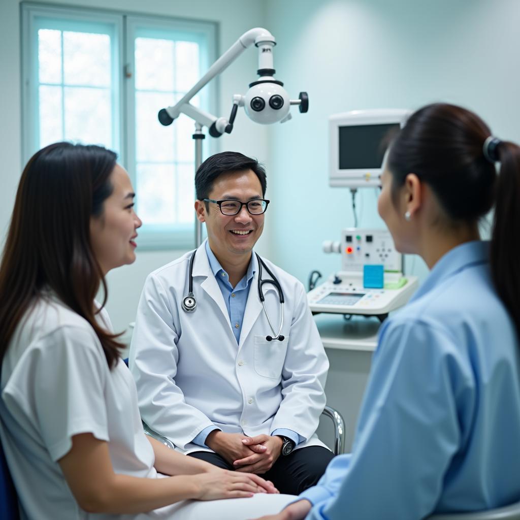 Bác sĩ chuyên khoa đang tư vấn và khám chữa bệnh cho bệnh nhân tại phòng khám Thái Bình Dương