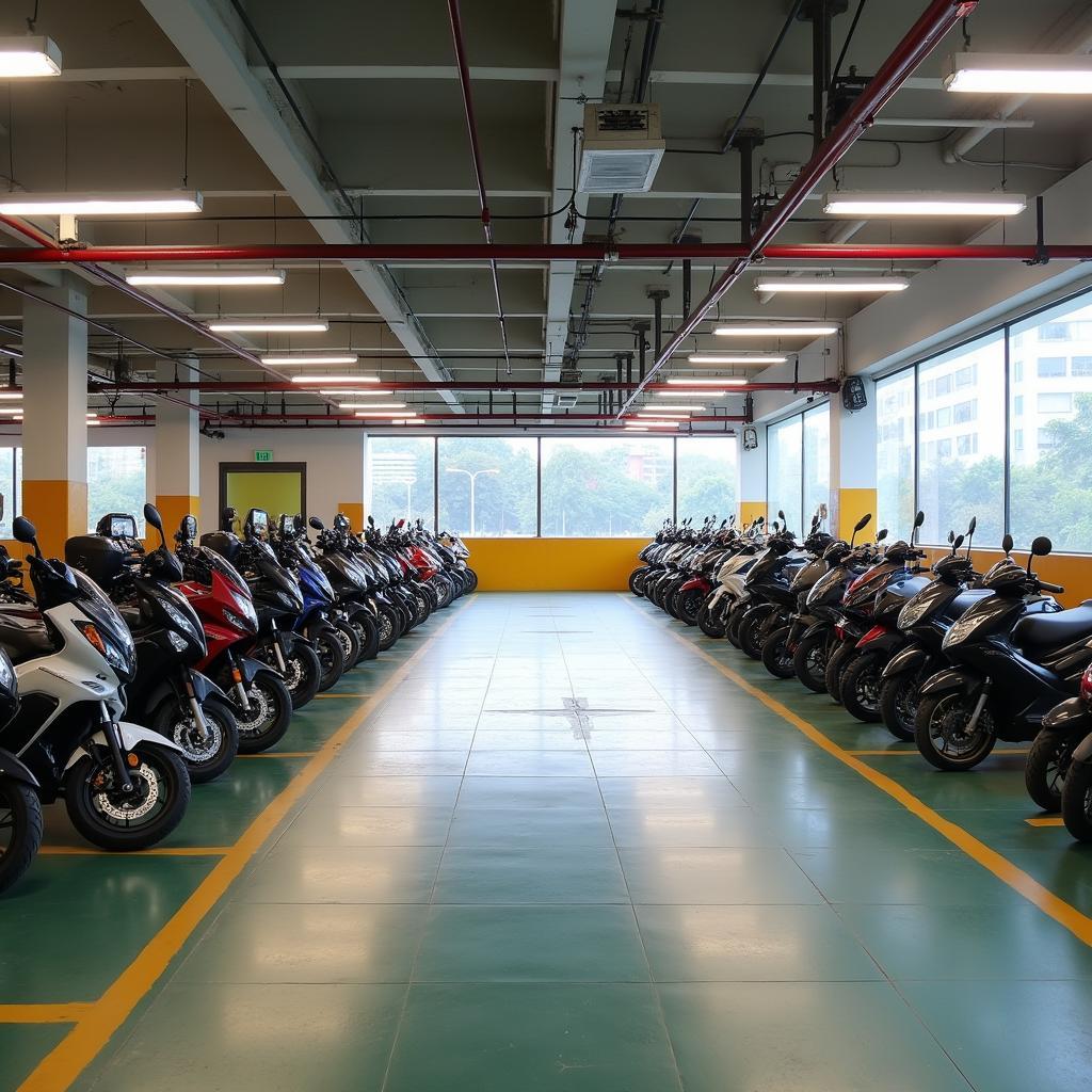 Hình ảnh bãi đậu xe rộng rãi dành cho xe máy tại siêu thị Co.opmart Sóc Trăng