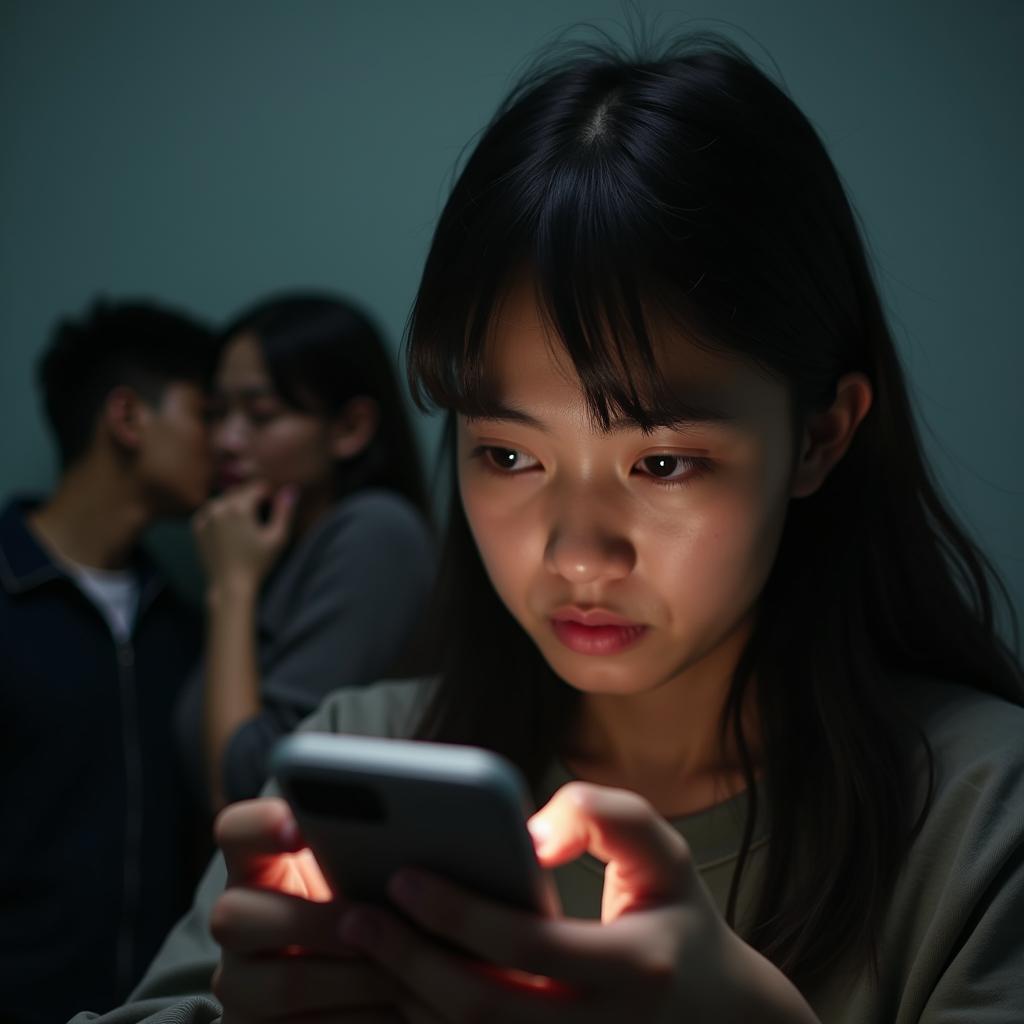 Hình ảnh một người buồn bã khi biết bạn bè nói xấu mình, thể hiện sự tổn thương trong tình bạn.