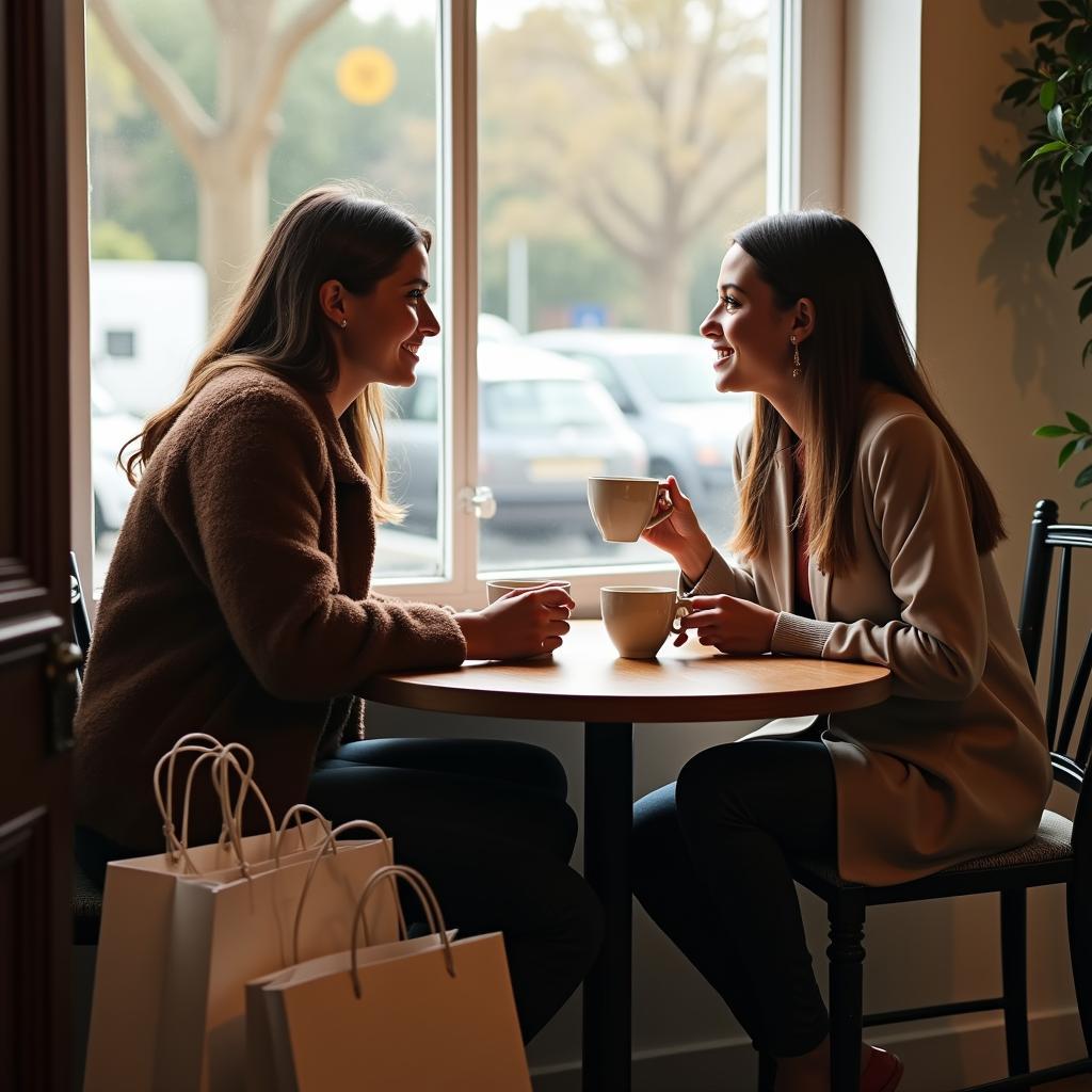 Khoảnh khắc bạn bè thư giãn bên ly cà phê sau một buổi đi mua sắm cùng bạn, tạo nên những kỷ niệm đáng nhớ