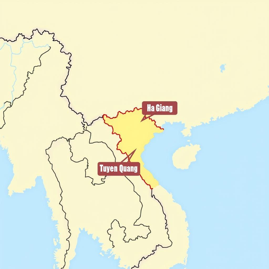 Bản đồ miền Bắc Việt Nam hiển thị vị trí các tỉnh Hà Giang và Tuyên Quang