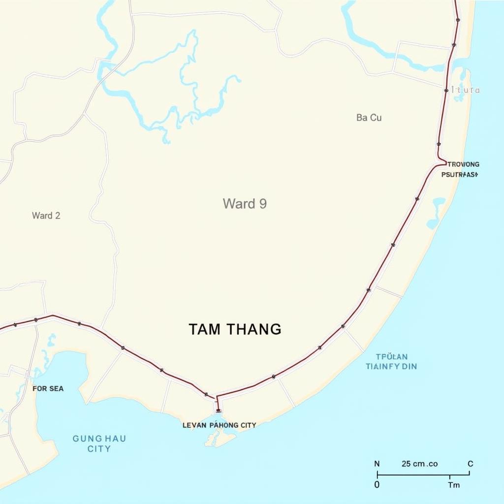 Bản đồ chi tiết khu vực Phường Tam Thắng, Thành phố Vũng Tàu, hiển thị ranh giới và đường phố chính.