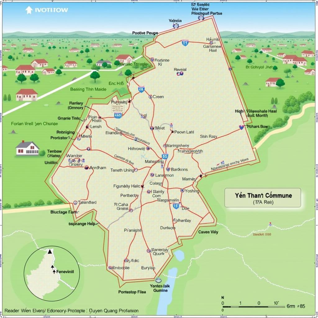 Bản đồ chi tiết Xã Yên Thành, Tỉnh Tuyên Quang hiển thị các tuyến đường chính và ranh giới hành chính