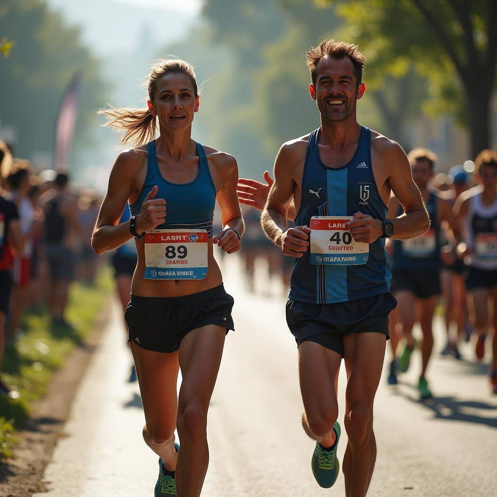 Người bạn đồng hành động viên nhau trên đường chạy marathon đầy thử thách