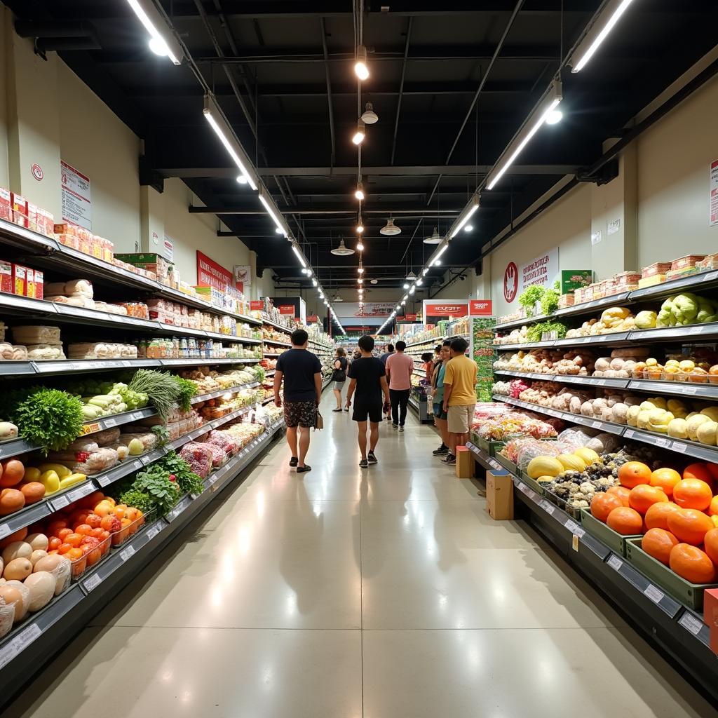 Bên trong Siêu thị Văn Lang 1 Gò Vấp với các quầy hàng đầy ắp sản phẩm đa dạng, sạch sẽ