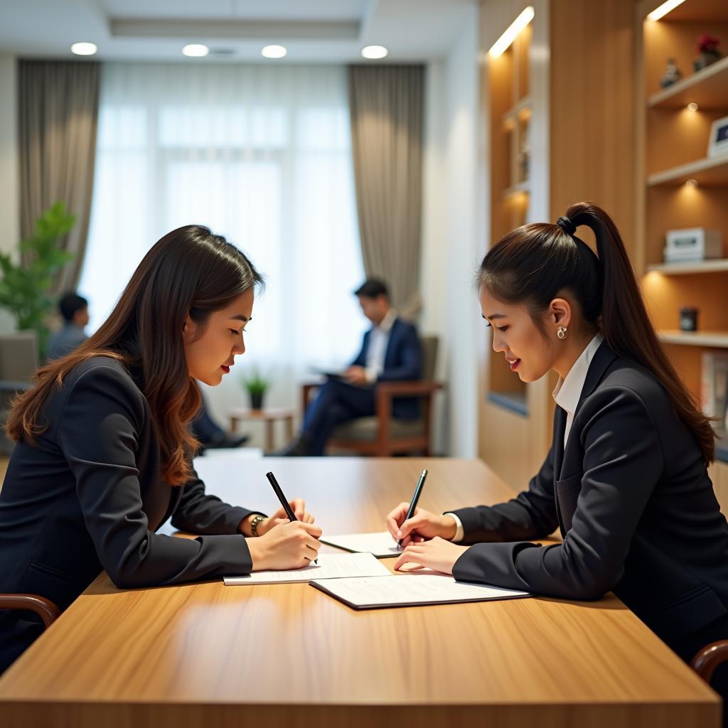 Bên trong Văn phòng Công chứng Hồng Hà quận Đống Đa với không gian chuyên nghiệp và nhân viên tận tình.