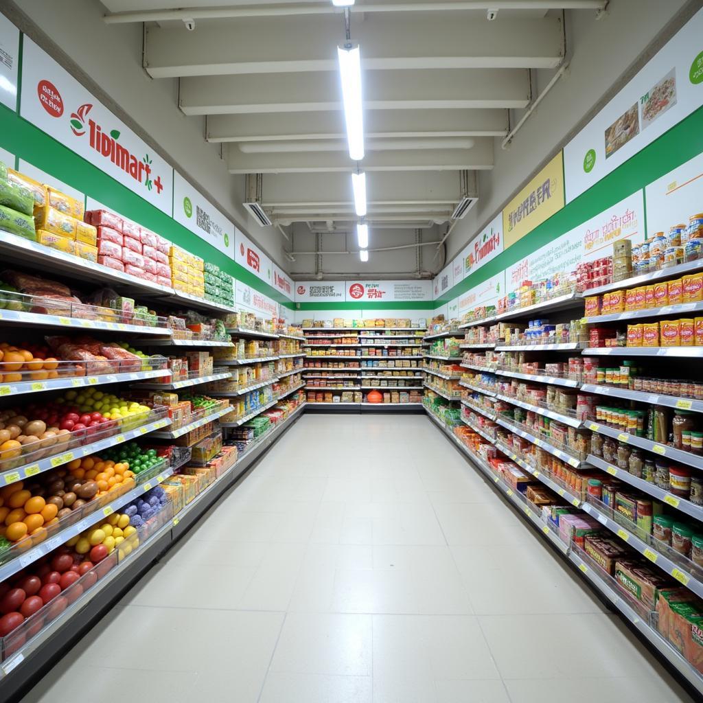 Không gian bên trong Vinmart 81 Vũ Trọng Phụng bày bán đa dạng mặt hàng thiết yếu
