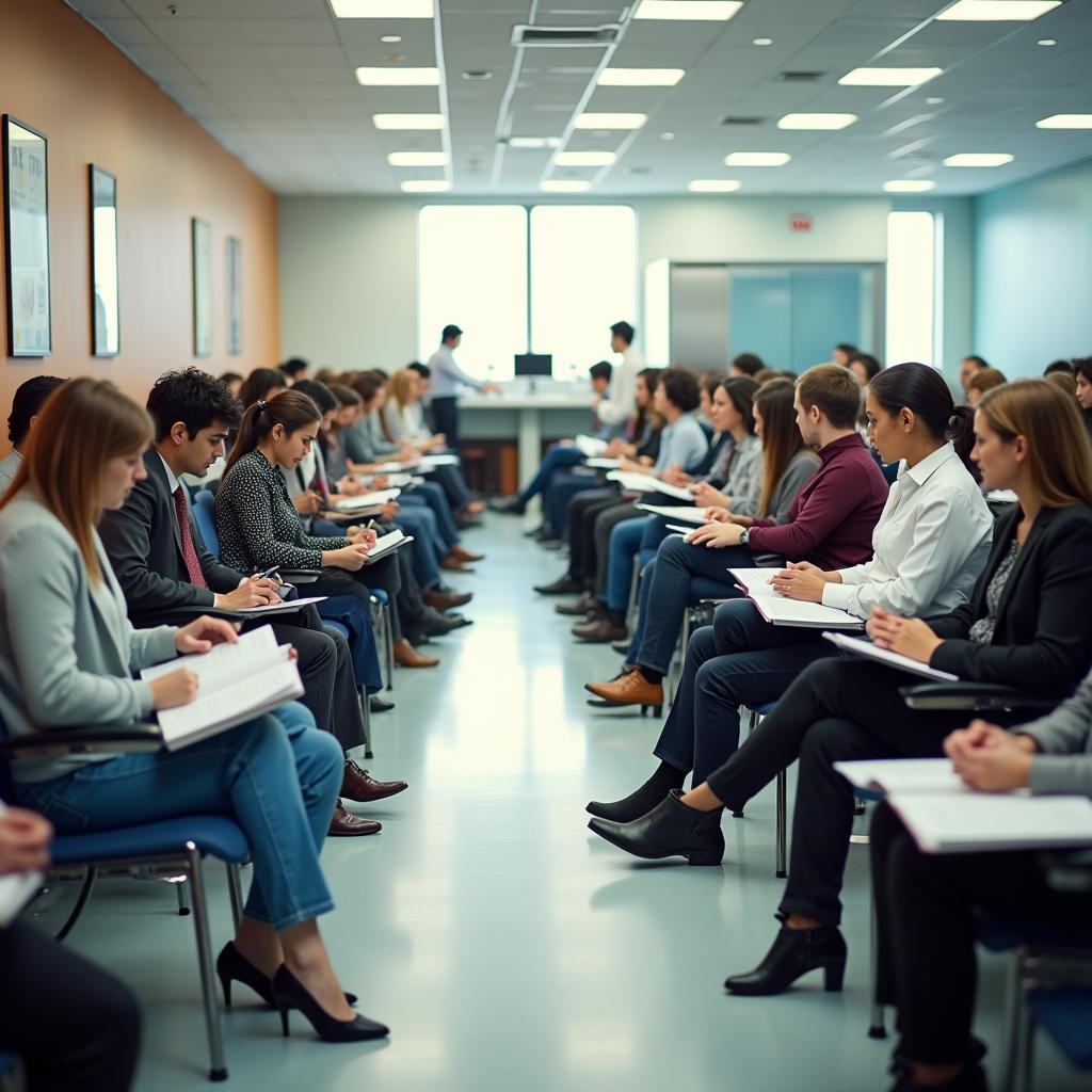 Cảnh bệnh nhân chờ đợi tại khu vực tiếp đón của phòng khám đa khoa Hòa Hảo 
