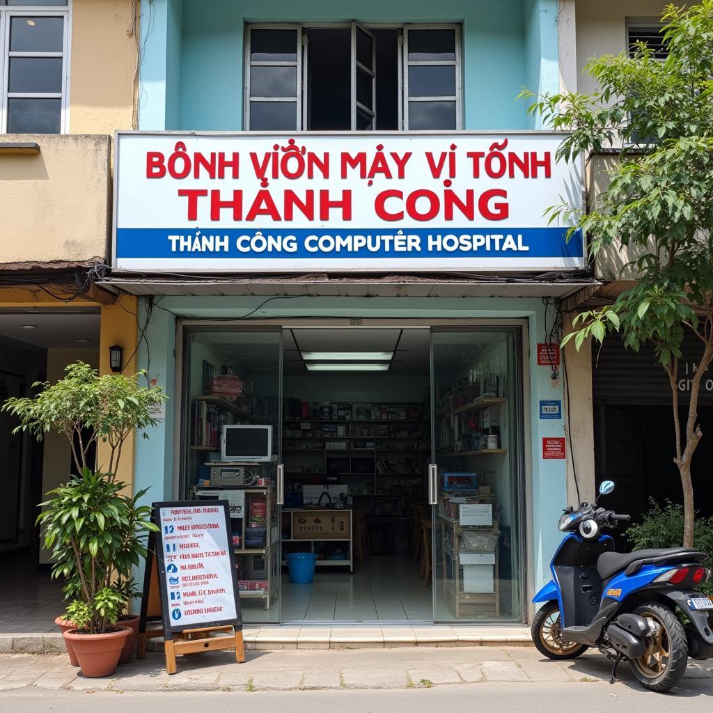 Mặt tiền Bệnh viện Máy Vi Tính Thành Công tại Khối 3 Yên Thành Nghệ An, địa chỉ sửa máy tính uy tín.