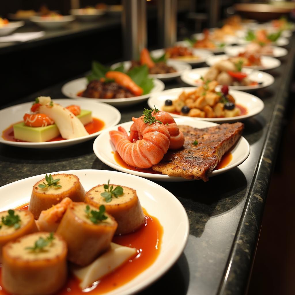Các món ngon hấp dẫn trong tiệc buffet tại Maison Sen 61 Trần Hưng Đạo Hà Nội