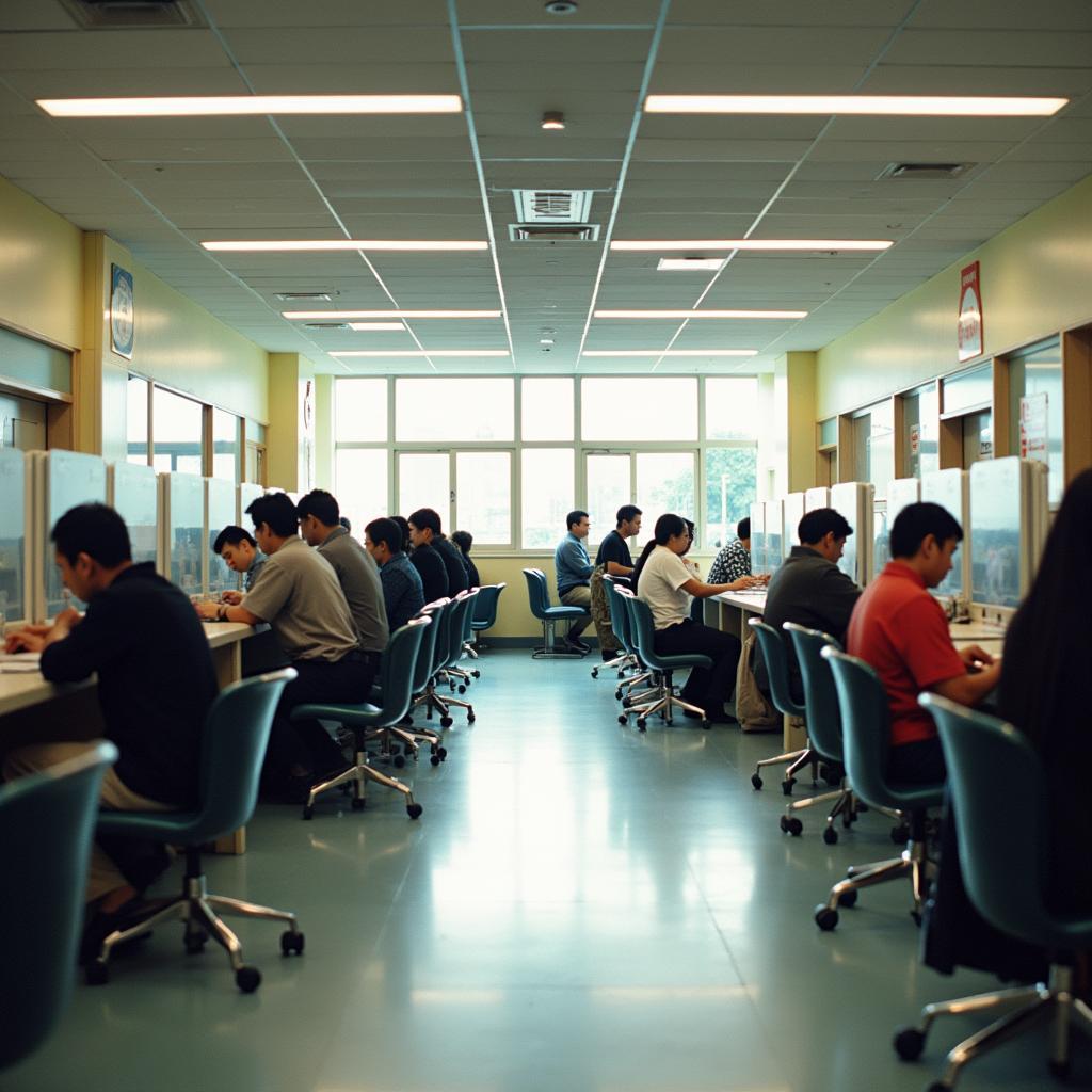 Nội thất bên trong Bưu điện Trung tâm Quận 3 với các quầy giao dịch và khu vực chờ đợi