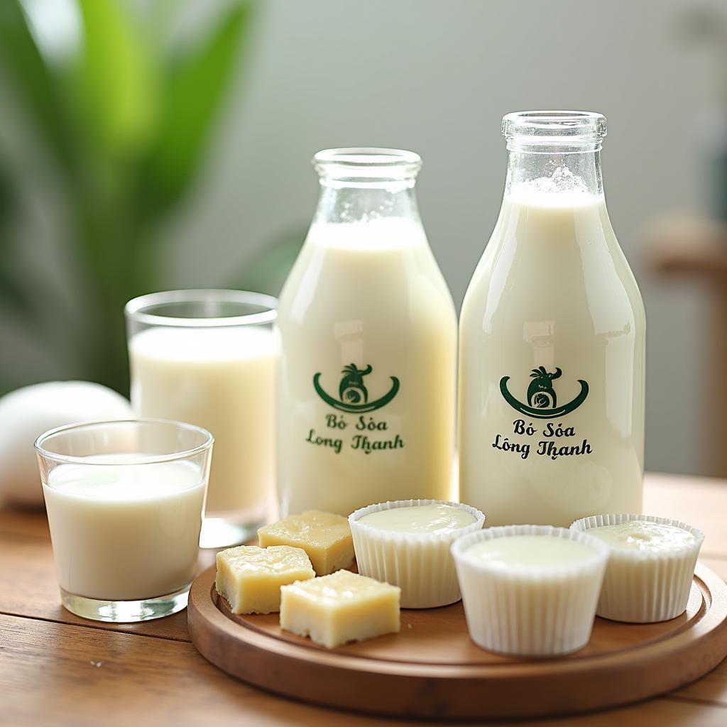 Các sản phẩm sữa tươi Bò sữa Long Thành đa dạng như sữa chai, sữa chua, bánh sữa