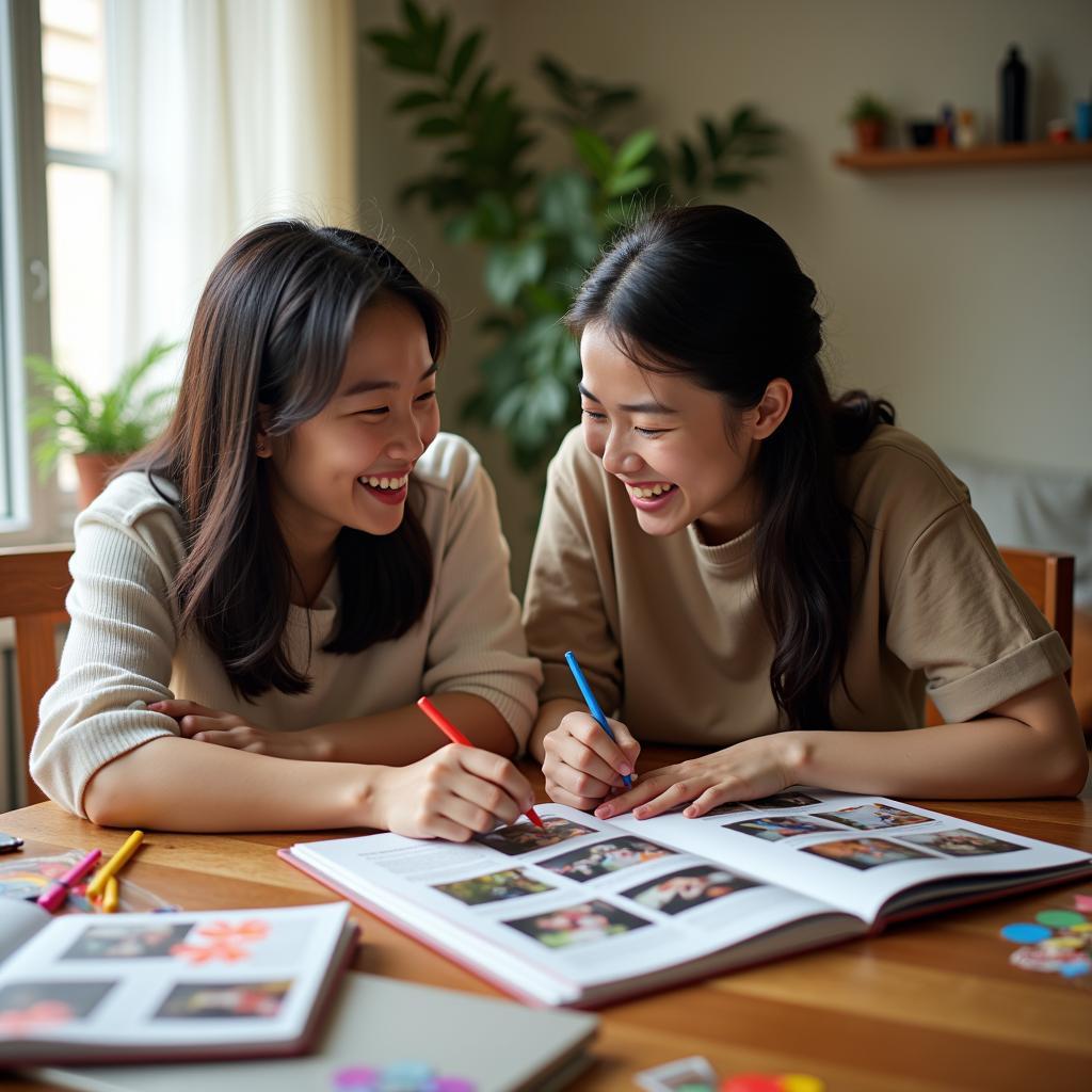 Hình ảnh hai người bạn thân cùng nhau làm quà handmade là một cách tri ân ý nghĩa trong ngày Friendship Day.