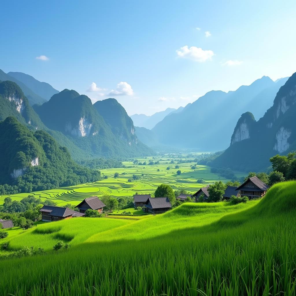 Khung cảnh thiên nhiên hoang sơ hùng vĩ tại xã Văn Lang, huyện Na Rì với ruộng bậc thang xanh mướt
