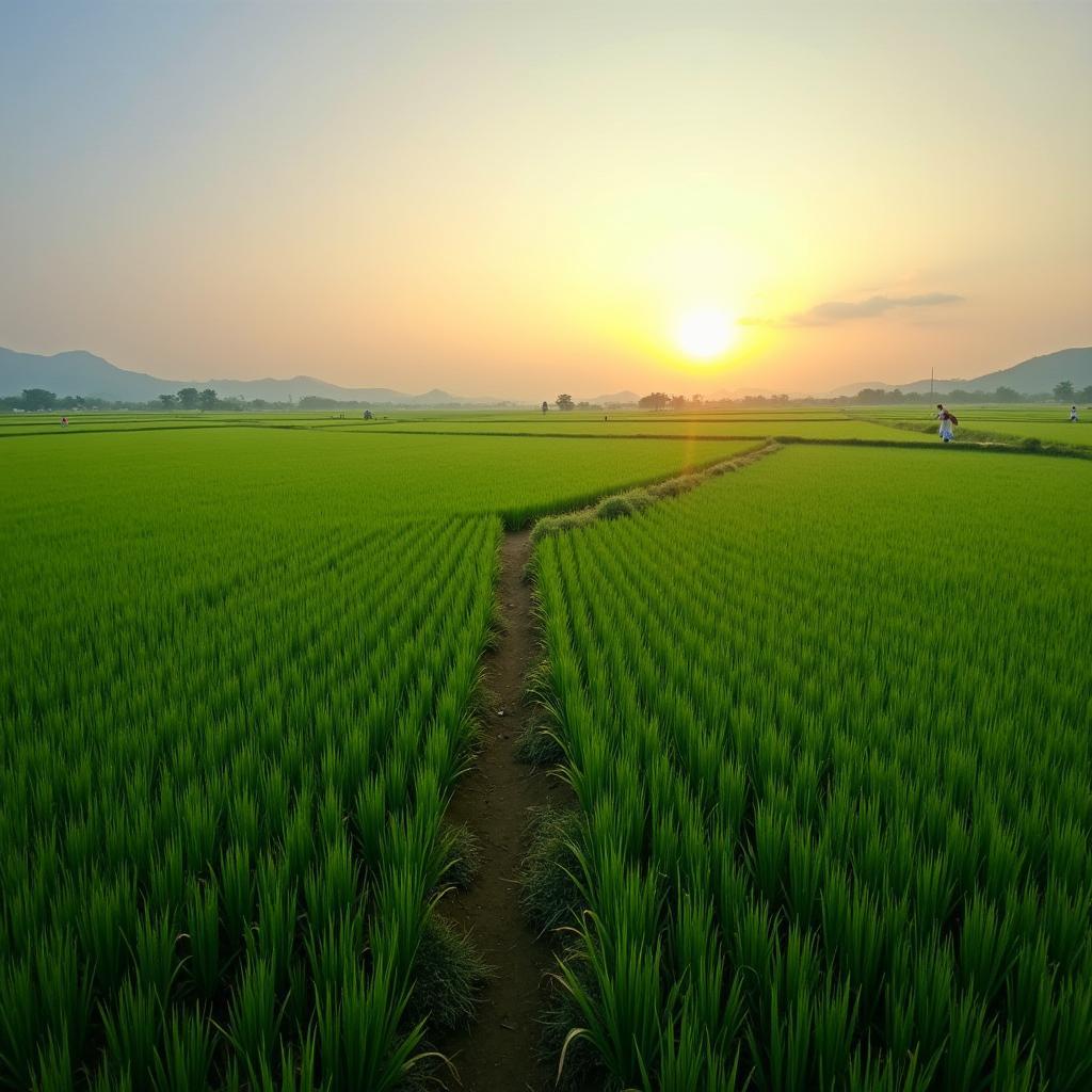 Vẻ đẹp thanh bình của cánh đồng lúa xanh mướt tại xã Phú Khê, tỉnh Phú Thọ vào một buổi sớm mai