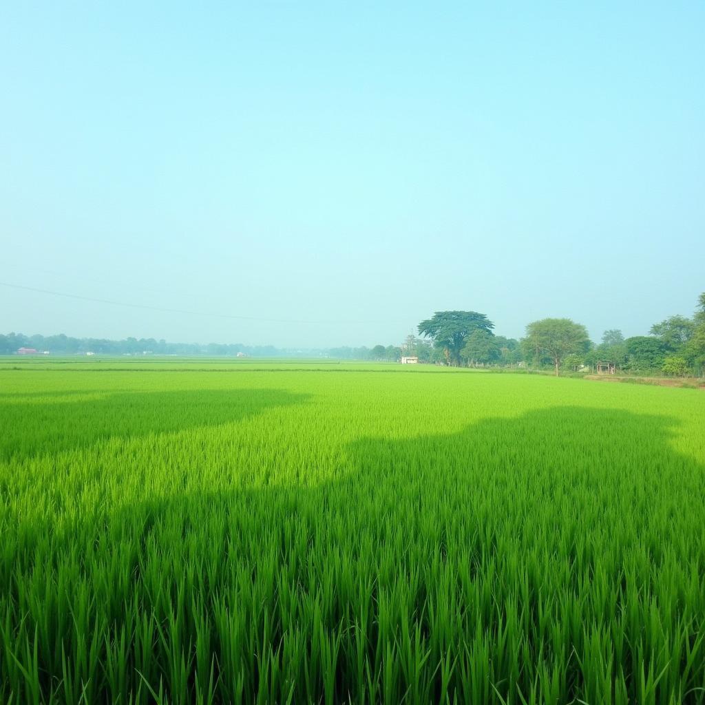 Cảnh đồng lúa xanh mướt ở Đan Phượng, Hà Nội, phản ánh cuộc sống nông nghiệp thanh bình.