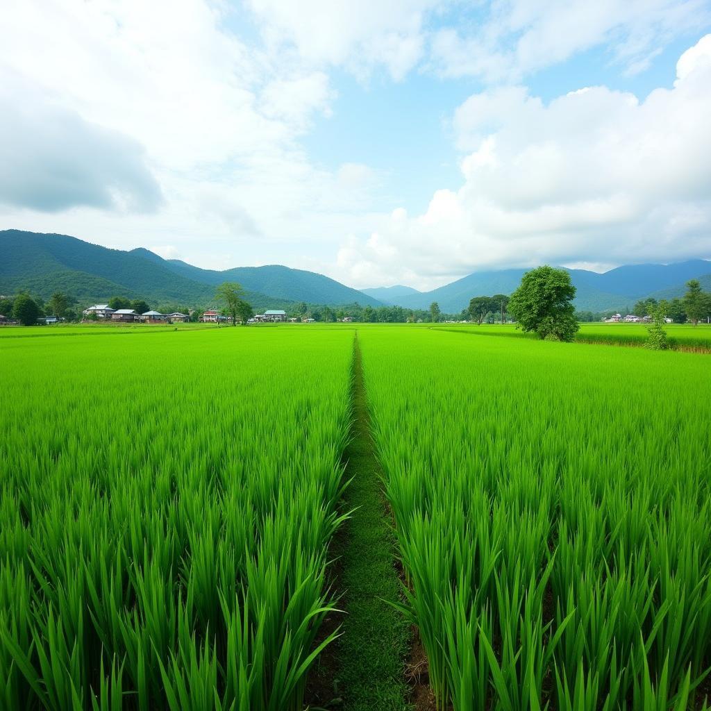 Canh dong lua xanh muot tai Xa Huong Can huyen Cam Khe tinh Phu Tho