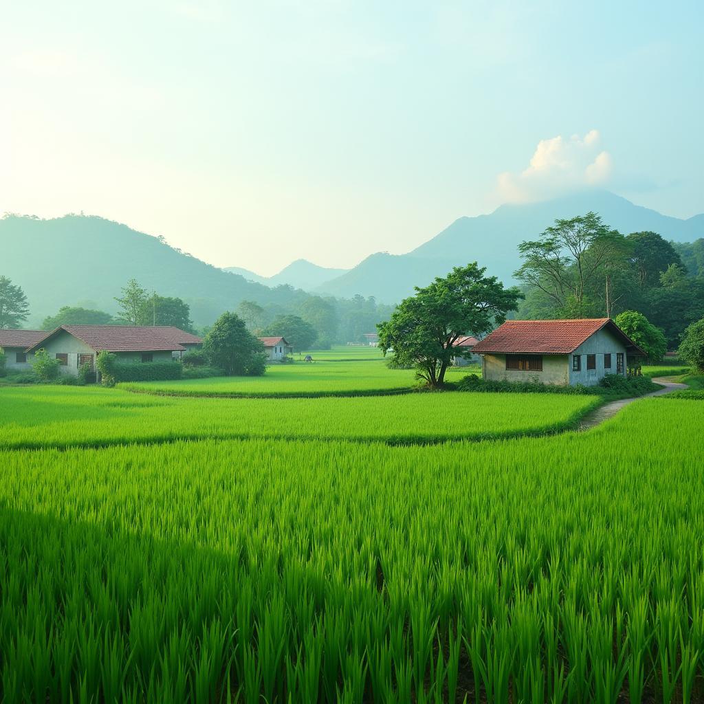 Hinh anh canh dong lua xanh muot yen binh o lang que Xa Phu Ninh, Tinh Phu Tho
