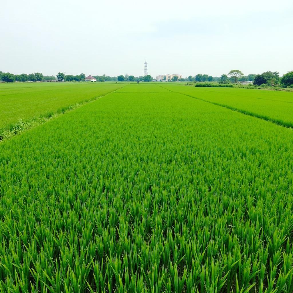 Cánh đồng lúa xanh mướt tại Xã Vĩnh Thạnh, Huyện Đông Anh, thể hiện cảnh quan nông thôn đặc trưng.