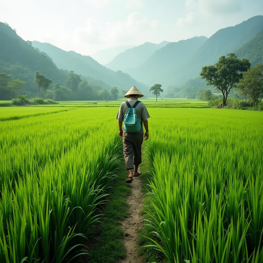 Cánh đồng lúa xanh mướt tại Xã Hùng Việt, Phú Thọ thể hiện cuộc sống nông thôn yên bình