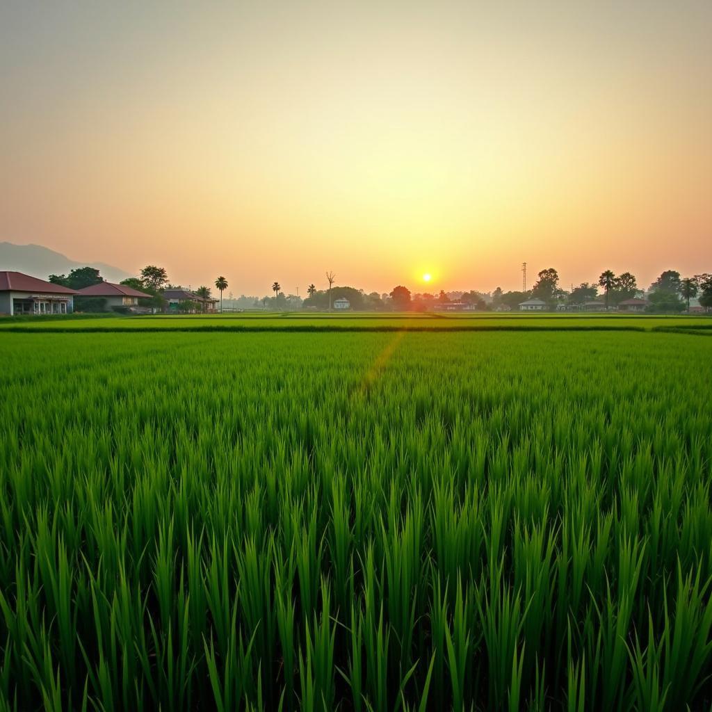 Toàn cảnh cánh đồng lúa xanh mướt tại xã Lâm Thao, Bắc Ninh, thể hiện vẻ đẹp thanh bình của nông thôn Bắc Bộ.