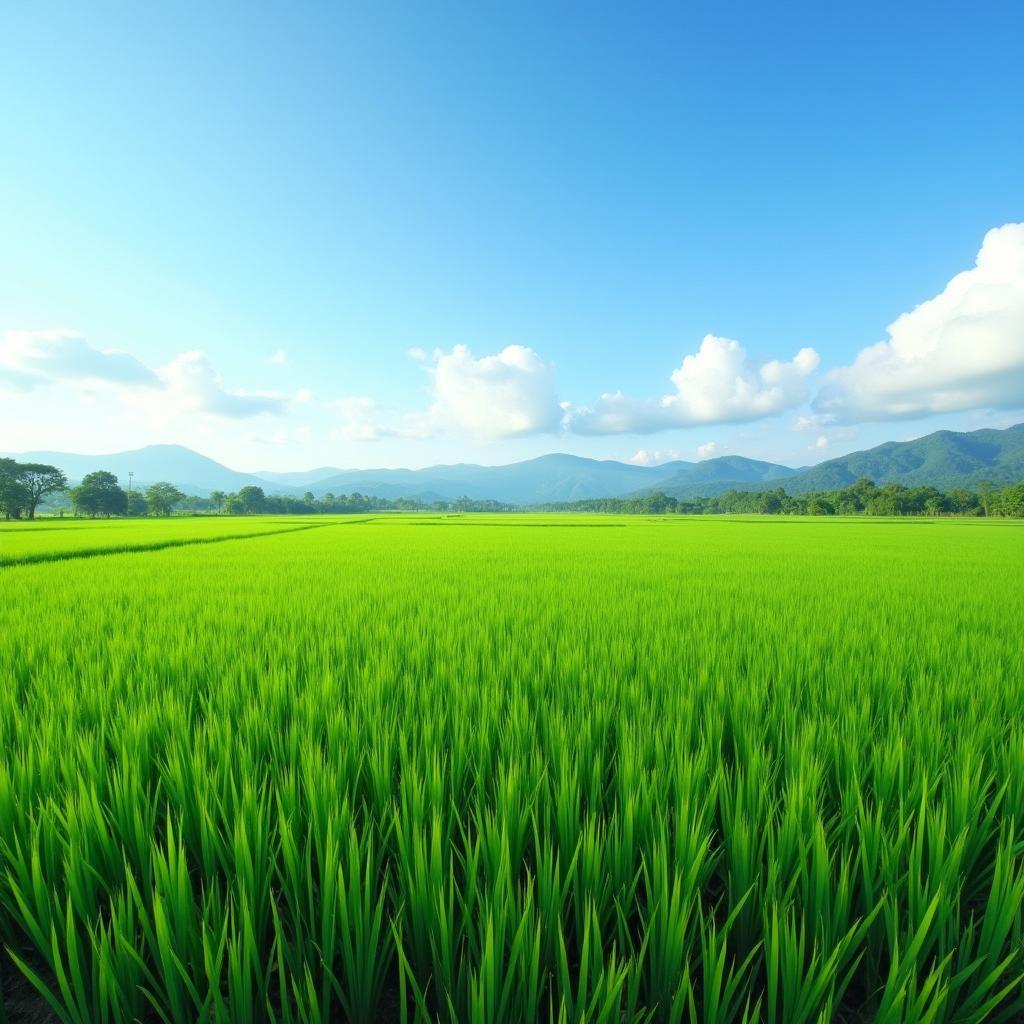 Khung cảnh cánh đồng lúa xanh mướt và thanh bình tại xã Nguyễn Trãi, tỉnh Hưng Yên