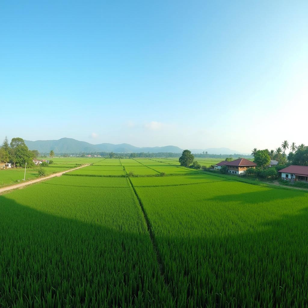 Vẻ đẹp yên bình của cánh đồng lúa bát ngát tại xã Yên Lạc, huyện Cẩm Khê, tỉnh Phú Thọ dưới ánh nắng ban mai