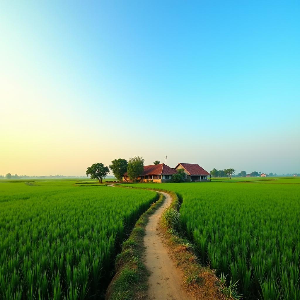 Hình ảnh cánh đồng lúa xanh mướt trải dài tít tắp tại xã Yên Trị, Phú Thọ