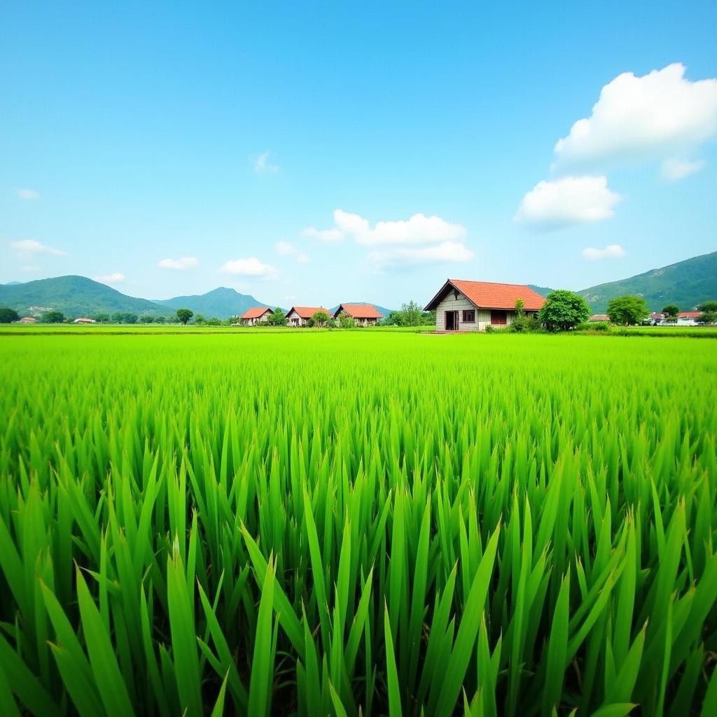 Hình ảnh cánh đồng lúa xanh mướt trải dài tại xã Hưng Phú, tỉnh Hưng Yên, biểu tượng cho vẻ đẹp nông thôn bình dị