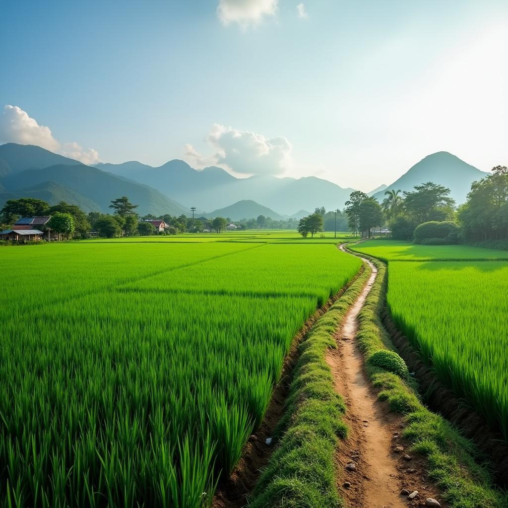 Vẻ đẹp thanh bình của cánh đồng lúa xanh mướt tại huyện Ân Thi, tỉnh Hưng Yên, phản ánh nét đặc trưng của vùng đồng bằng Bắc Bộ.
