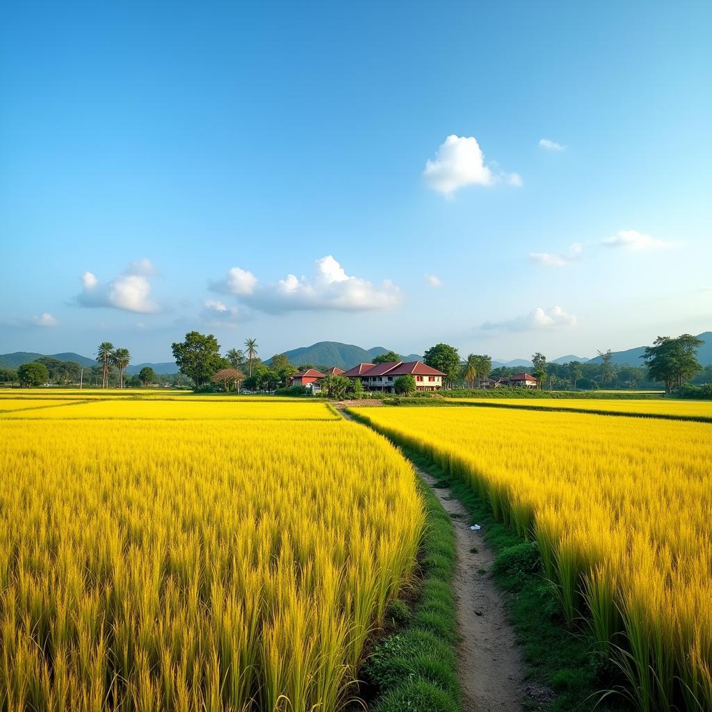 Toàn cảnh cánh đồng lúa vàng óng ả tại xã Đức Hợp, Hưng Yên vào mùa gặt