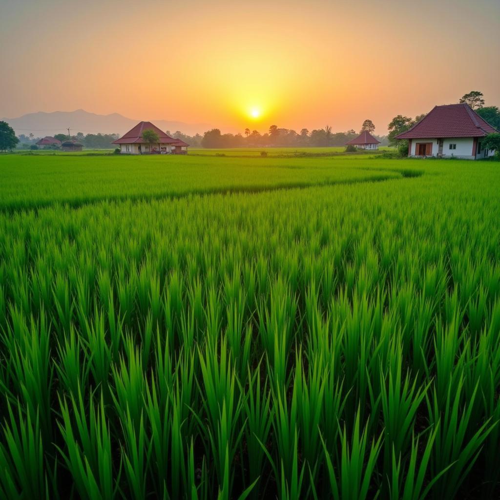 Hình ảnh cánh đồng lúa xanh mướt và thanh bình tại xã Hồng Vũ, tỉnh Hưng Yên, thể hiện vẻ đẹp nông thôn đặc trưng
