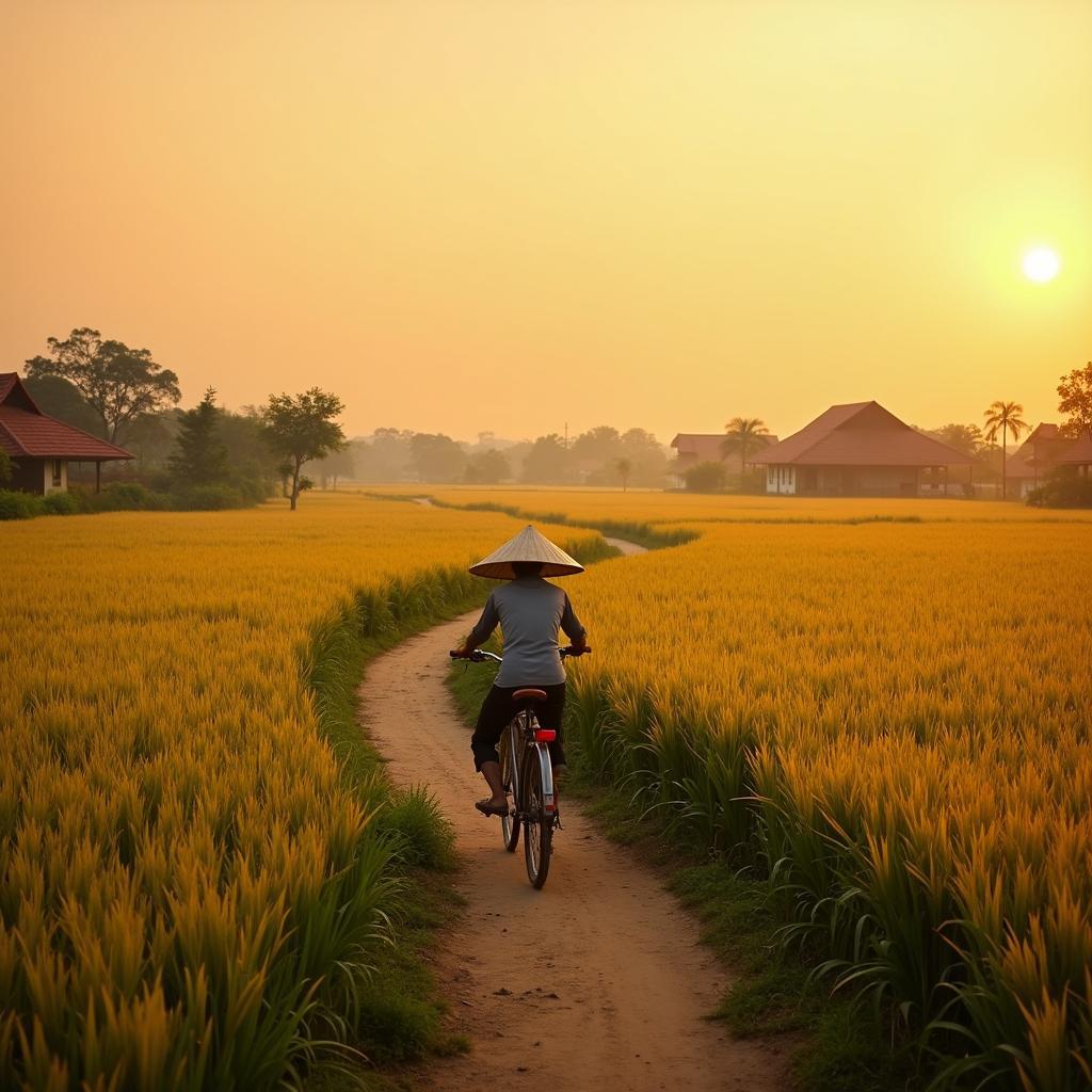 Khung cảnh cánh đồng lúa thanh bình tại xã Đèo Gia, Bắc Ninh, một biểu tượng của vùng quê Kinh Bắc