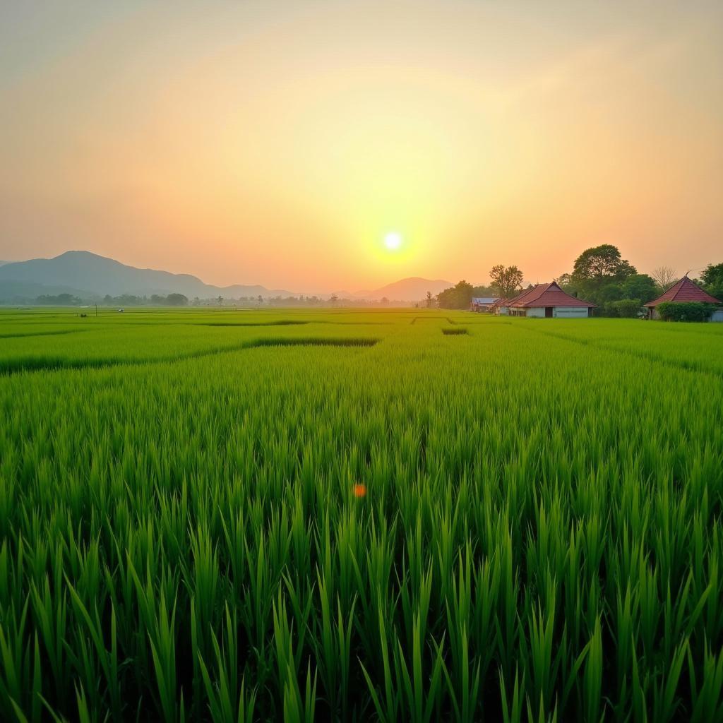 Toàn cảnh cánh đồng lúa xanh mướt và yên bình tại xã Quang Trung, huyện Gia Bình, tỉnh Bắc Ninh.