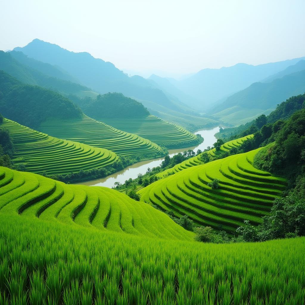 Cảnh quan ngoạn mục với những thửa ruộng bậc thang ở xã Bản Xèo, huyện Mường Khương, tỉnh Lào Cai